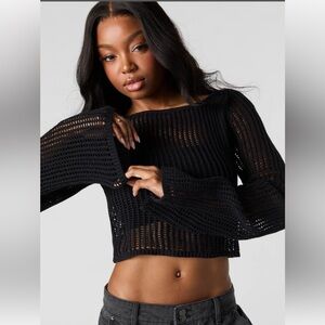Y2K crochet Vintage Black Crop BlouseTop steampunk Made in Hong Kong